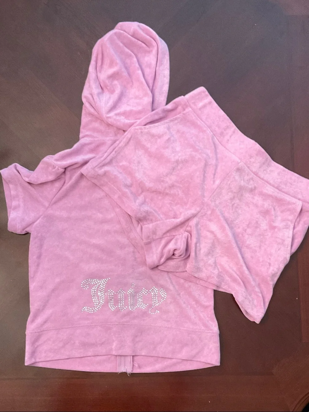 Juicy Couture Pink Velour Short Pajama Set with Rhinestone Logo